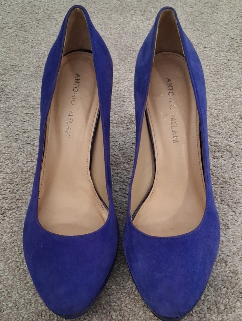 ANTONIO MELANI Vibrant Blue-Purple Suede Rounded Platform Stilettos (7.5)